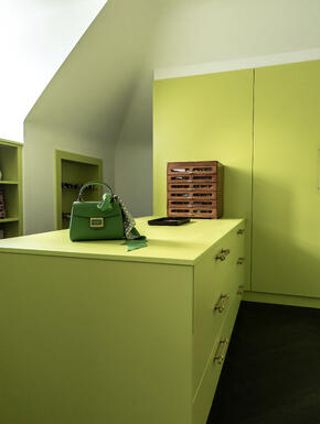Bespoke Bedrooms - Lime Green and Gold Handled dressing room