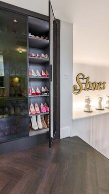 Bespoke Dressing Room - Smoked Glass wardrobe for shoe storage