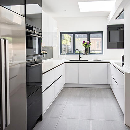 Gloss White & Black Kitchen in Highams Park