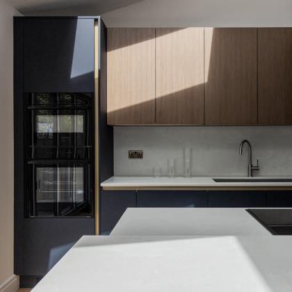 Matt Indigo Blue & Rich Brown Kitchen in Woodford Green