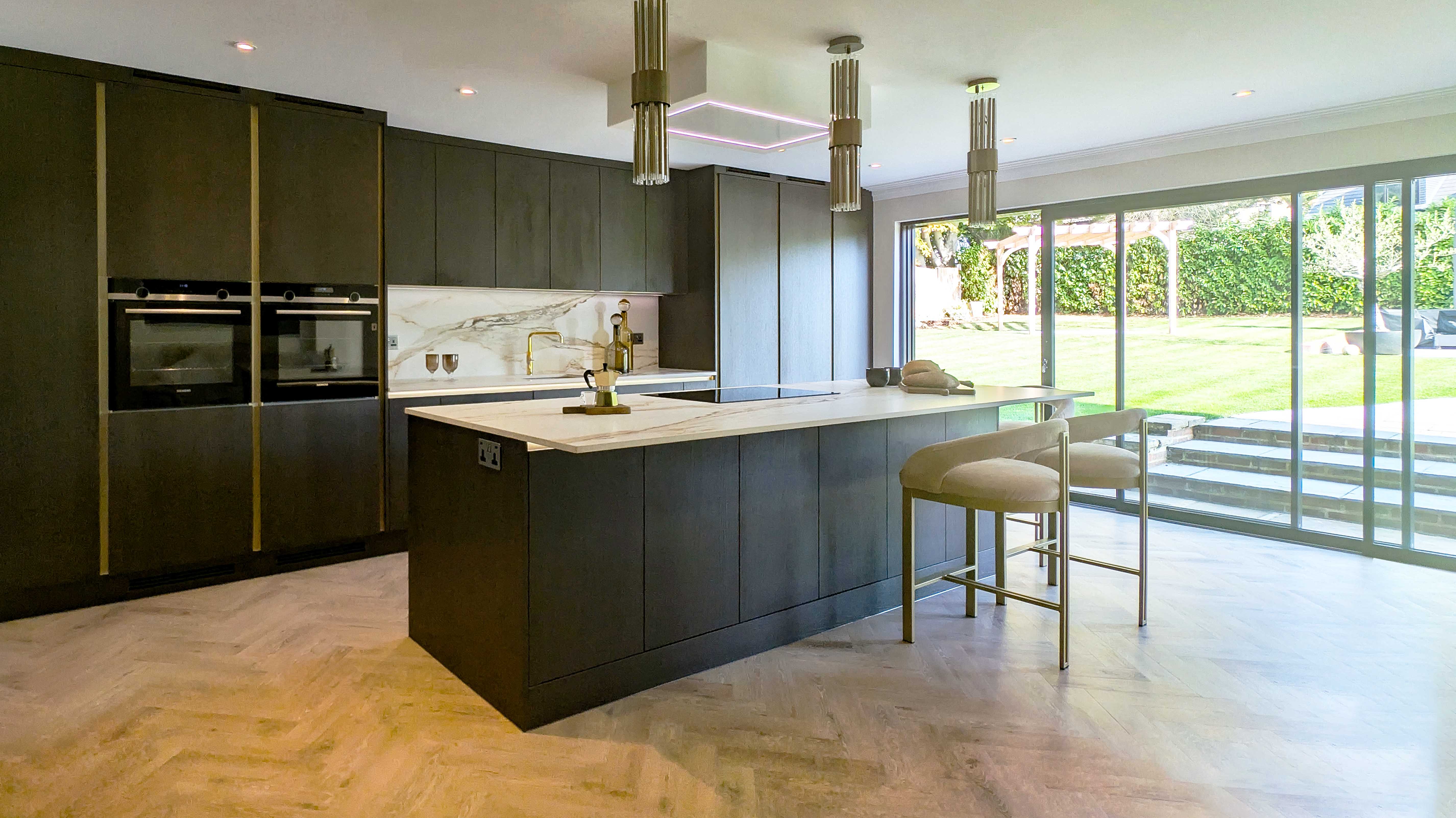 Tobacco Oak & Brass Kitchen in Chigwell