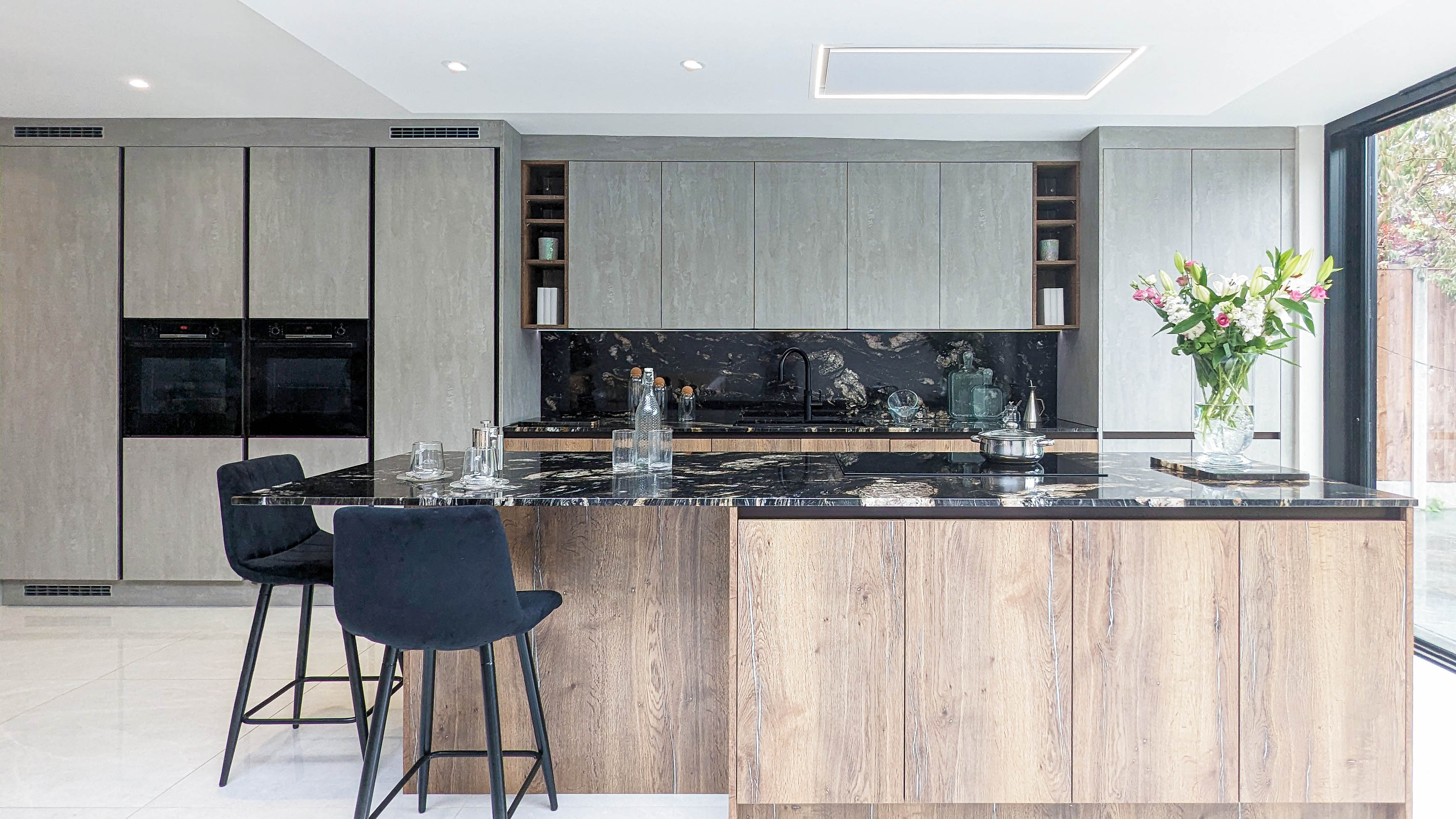 Concrete & Halifax Pewter Oak Bespoke Kitchen in Chingford